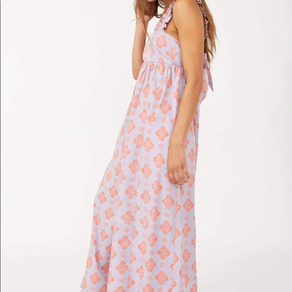 Free People Lavender Maxi Jumpsuit with Coral Print